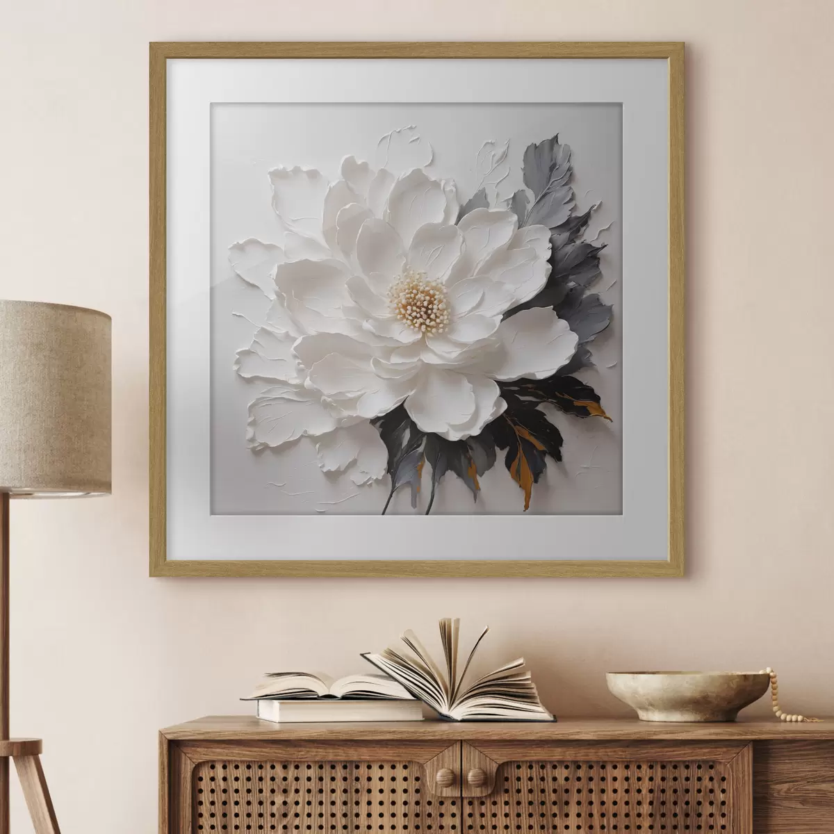 Poster Flor blanca sobre fondo de aceite f38304