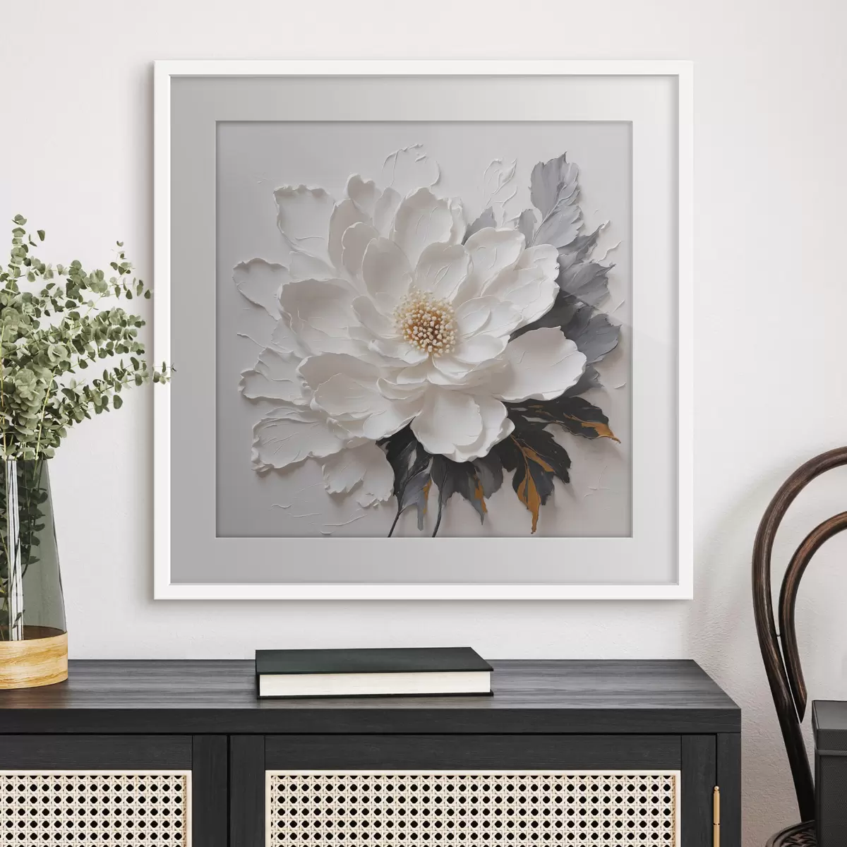Poster Flor blanca sobre fondo de aceite f38304