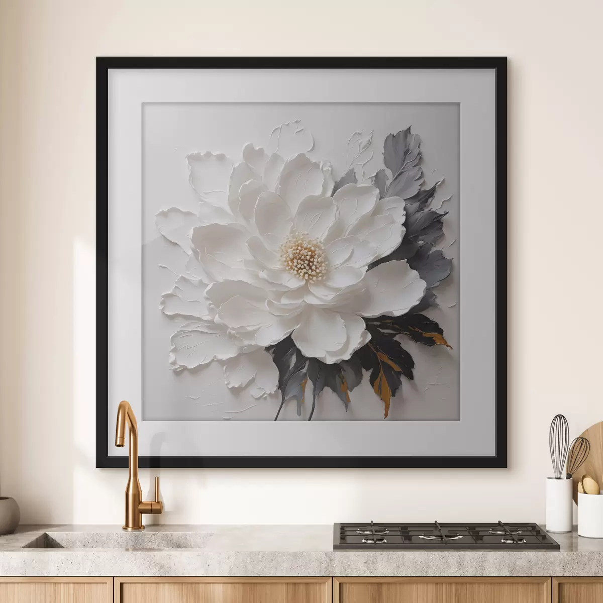 Poster Flor blanca sobre fondo de aceite f38304
