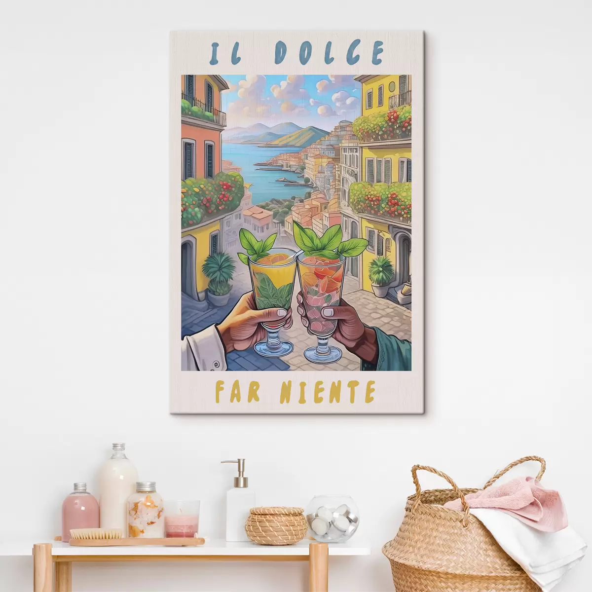 murales de pared Ciudad italiana, costa del mar, cócteles, vocación, arquitectura, verano, acuarela.  s38392
