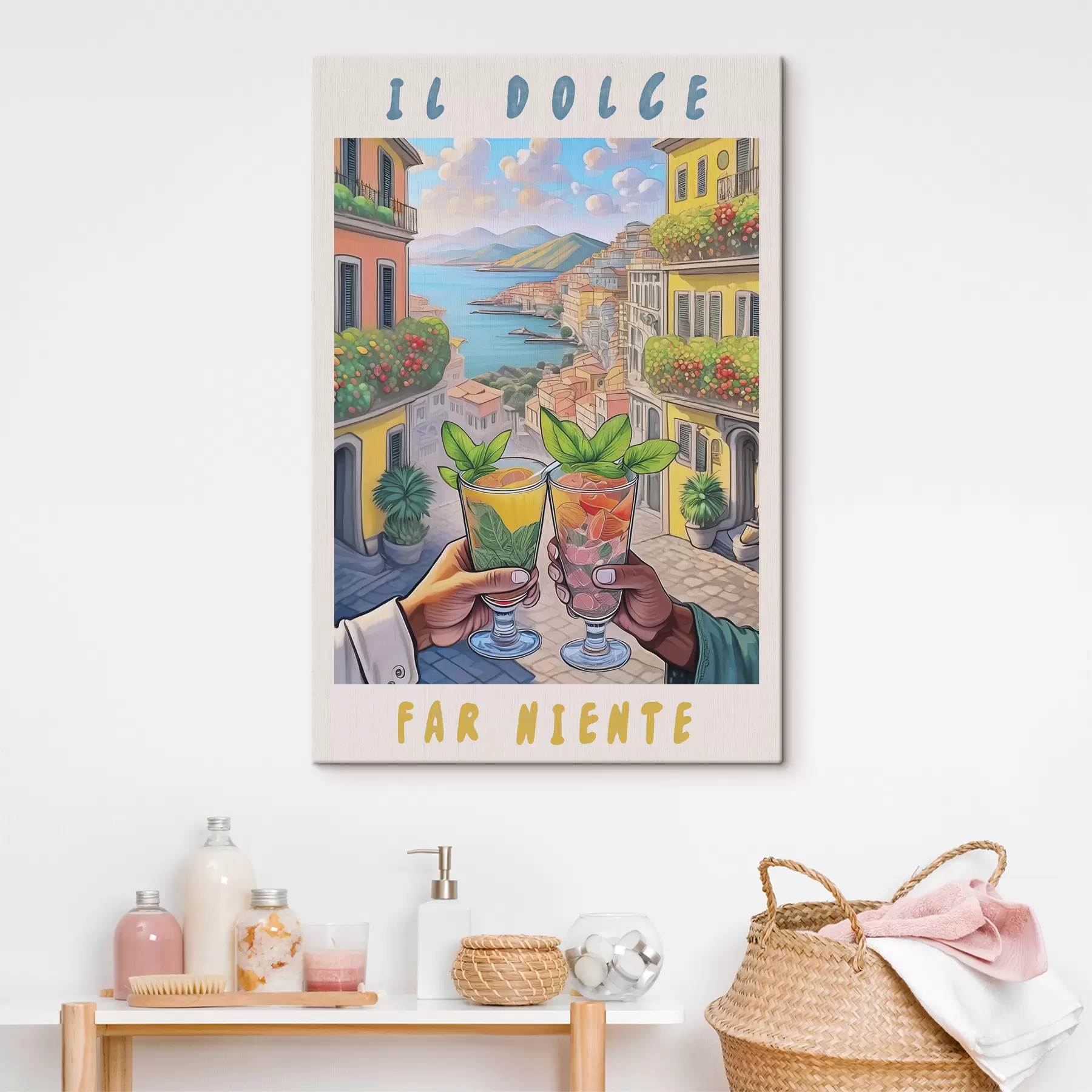 murales de pared Ciudad italiana, costa del mar, cócteles, vocación, arquitectura, verano, acuarela.  s38392