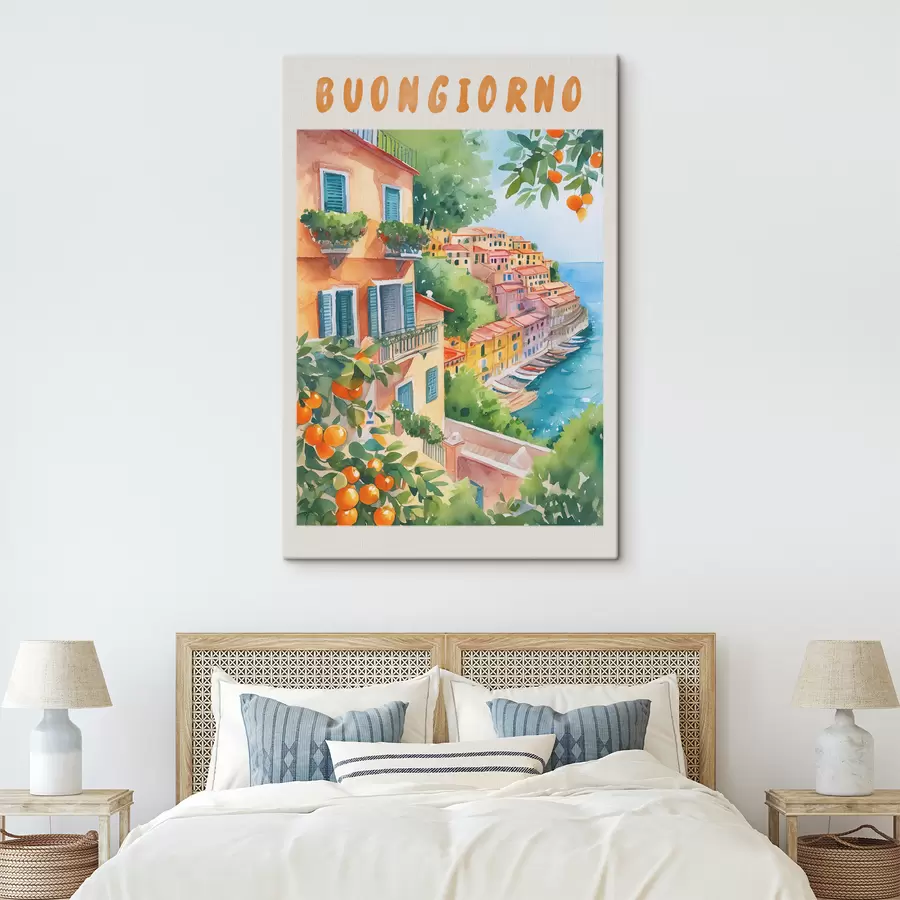 murales de pared Arquitectura de la ciudad italiana, costa del mar de Amalfi, verano, acuarela, limonero s38393