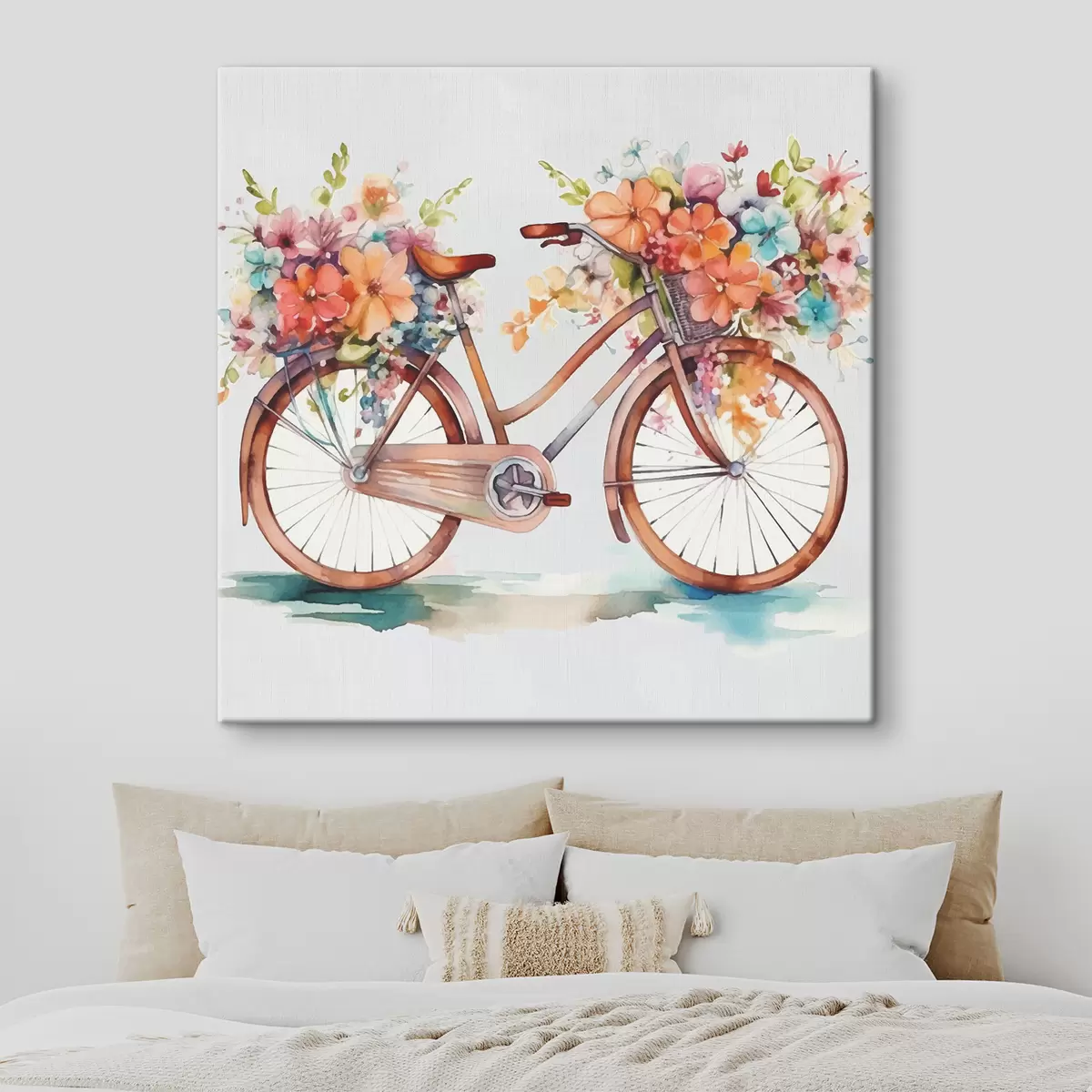 murales de pared bicicleta con colores brillantes, pintura acuarela s38447