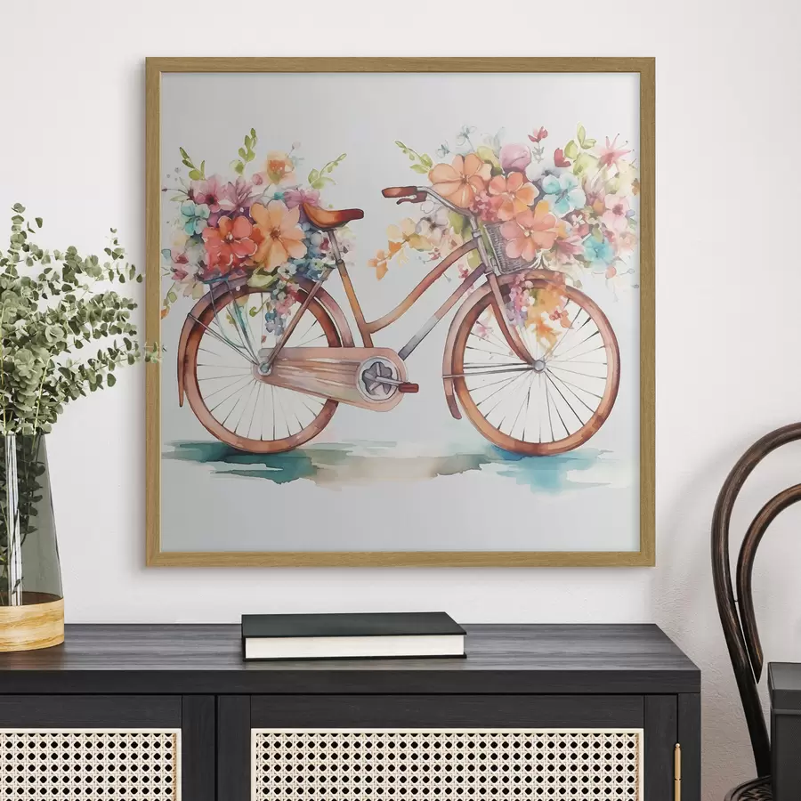 murales de pared bicicleta de colores vivos, pintura de acuarela f38447