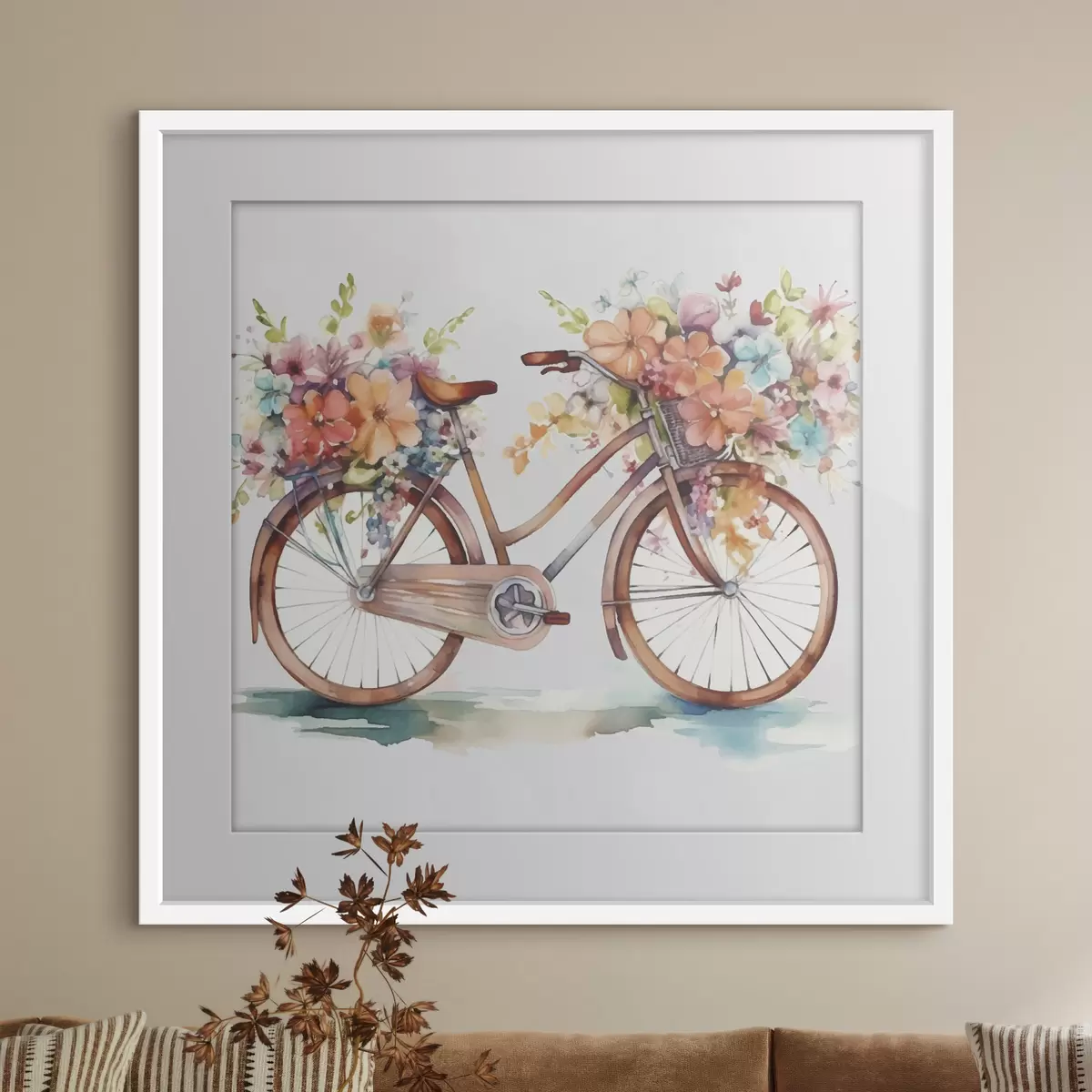 Poster bicicleta de colores vivos, pintura de acuarela f38447