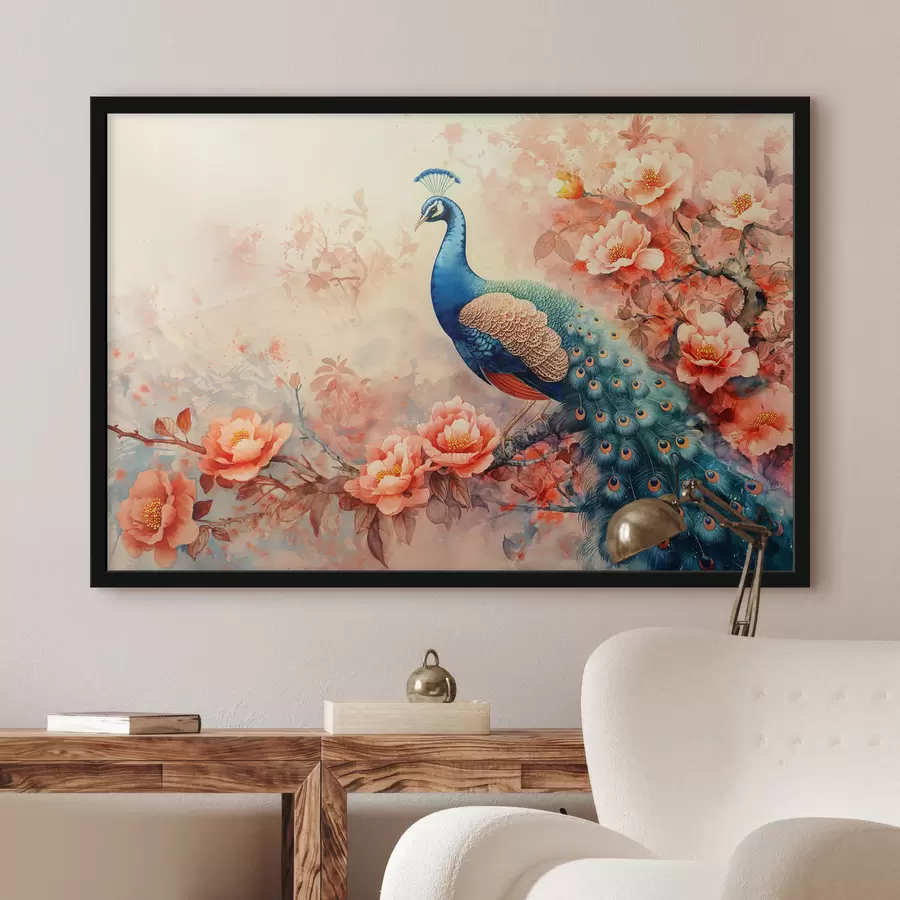 murales de pared pavo real en flores f38454