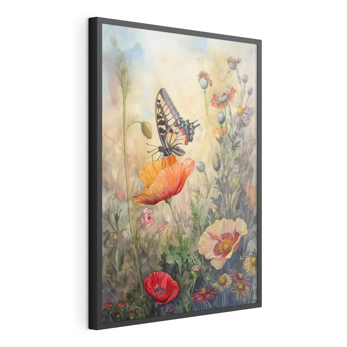 Poster Campo de amapolas y mariposas f38520