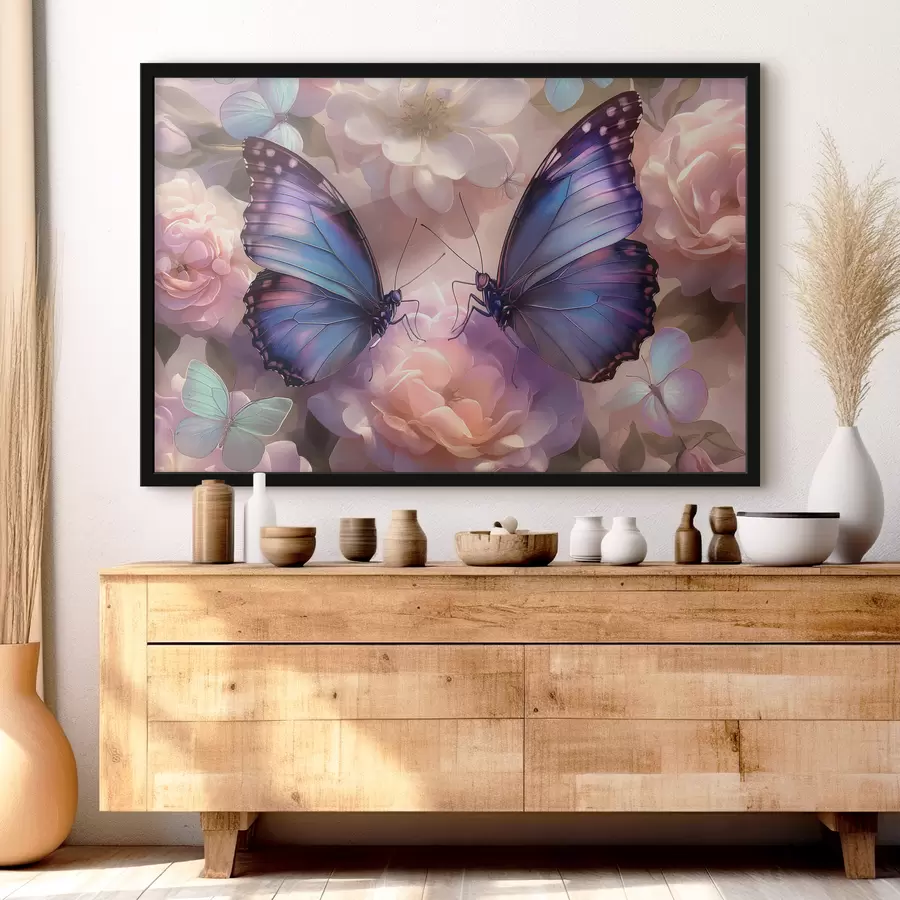 murales de pared Dos mariposas en flores en estilo acuarela. f38534