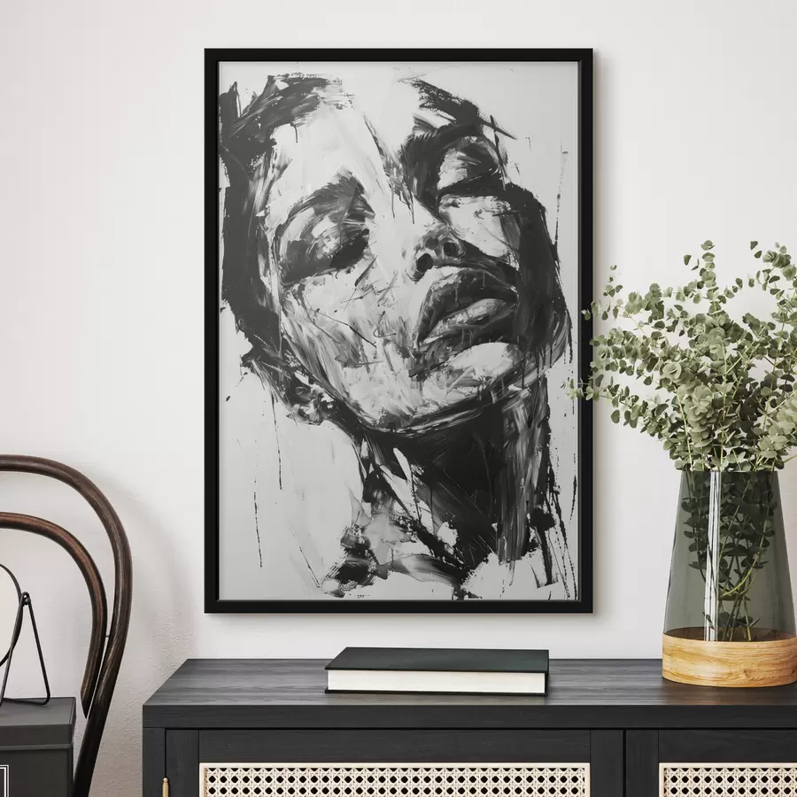 murales de pared Retrato de una mujer con pinceladas negras f38641