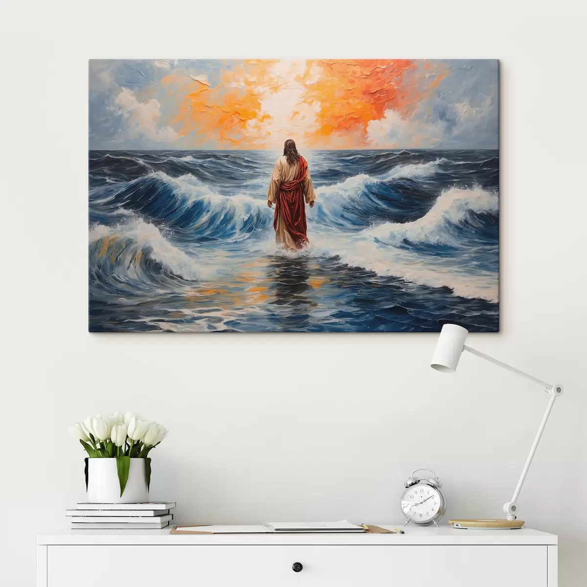 murales de pared Jesucristo caminando sobre el mar embravecido s38613