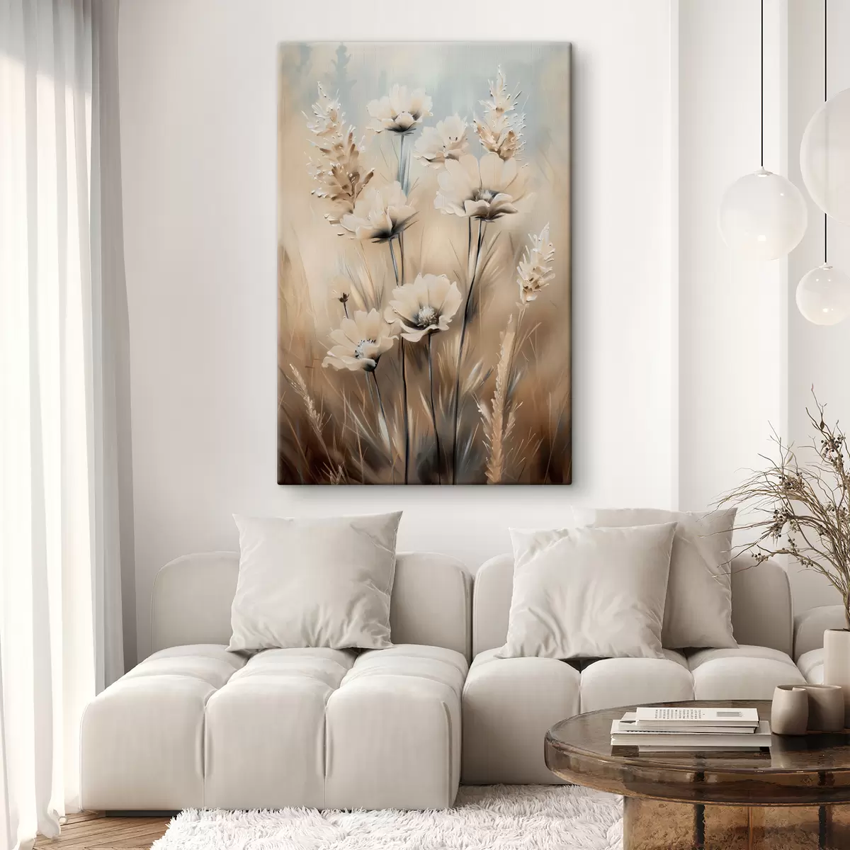 murales de pared Flores en el campo en tonos beige. s38720