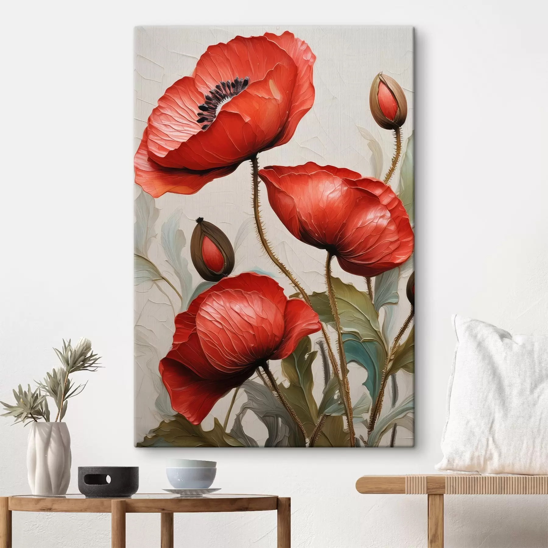 murales de pared Hermosas amapolas rojas con pinturas al óleo s38734