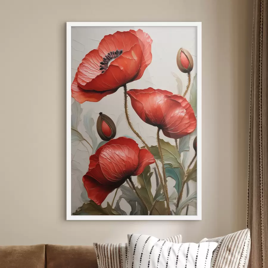 murales de pared Hermosas amapolas rojas con pinturas al óleo. f38734