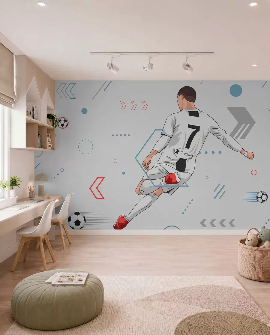 murales de pared Fondo de pantalla con futbolista y atributos futbolísticos w00688
