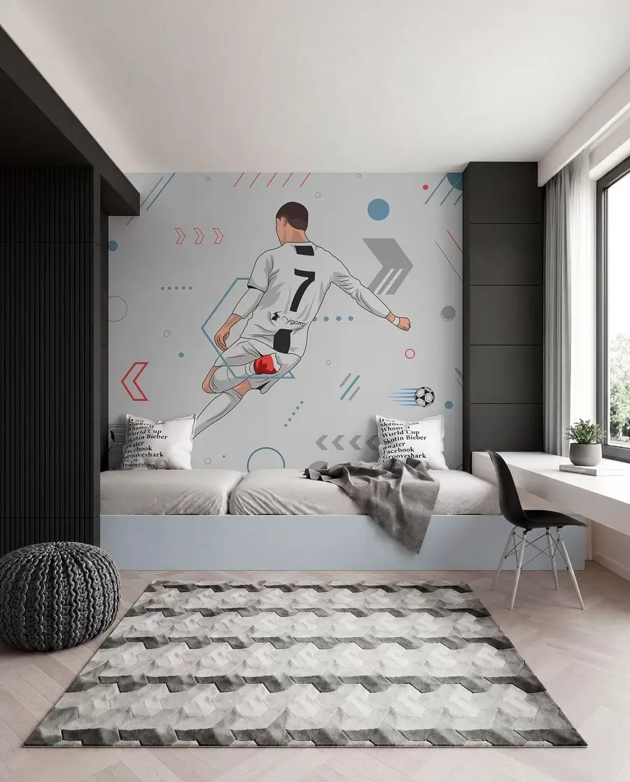murales de pared Fondo de pantalla con futbolista y atributos futbolísticos w00688