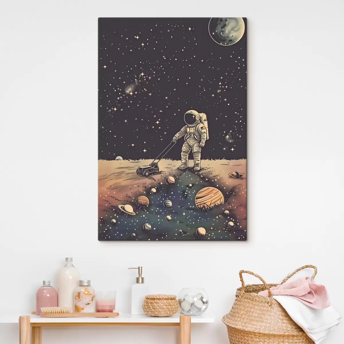 murales de pared Astronauta con cortadora de césped en el espacio s38637