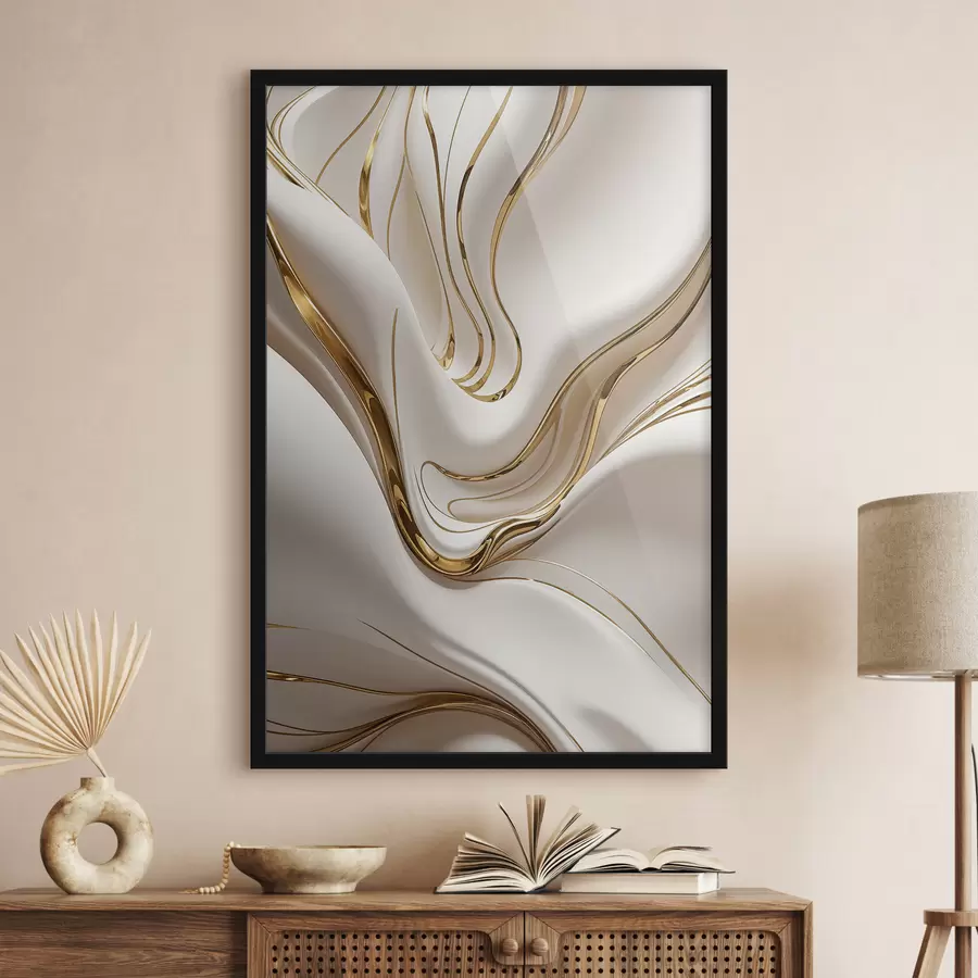 murales de pared Formas abstractas y blancas que fluyen, que se asemejan a metal líquido o fundido, composición dinámica f38767