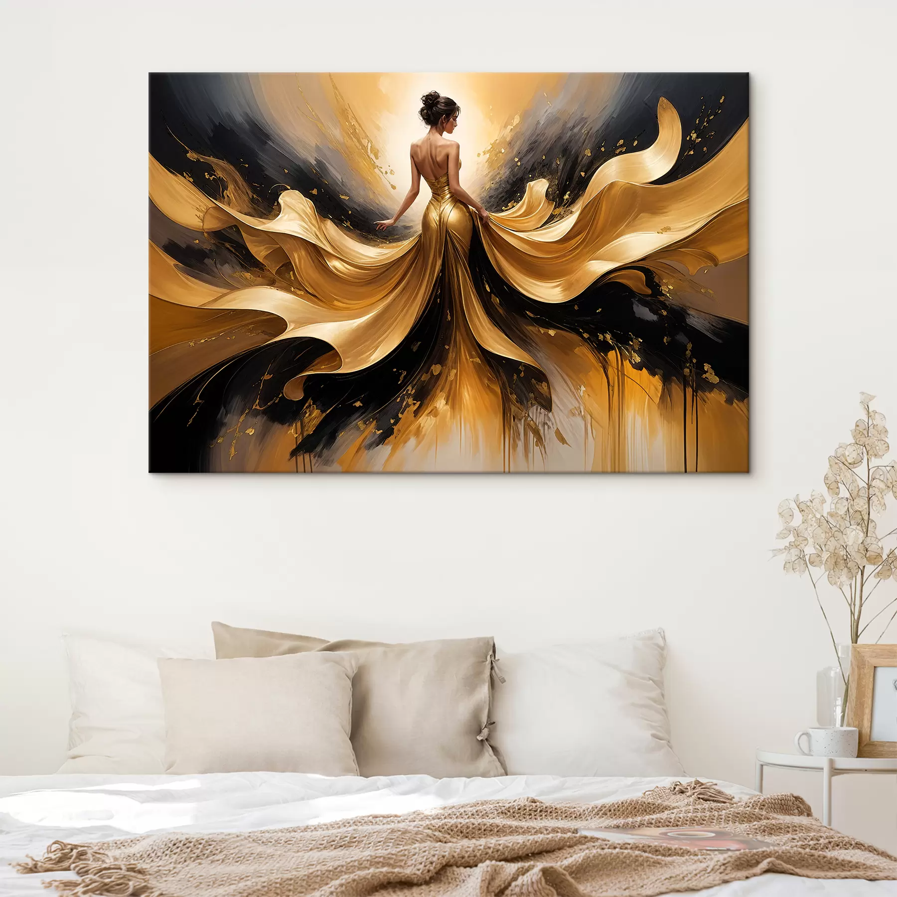 murales de pared Un ramo de lirios blancos en un jarrón de cerámica azul y blanco sobre fondo azul pintura al óleo bodegón s38820