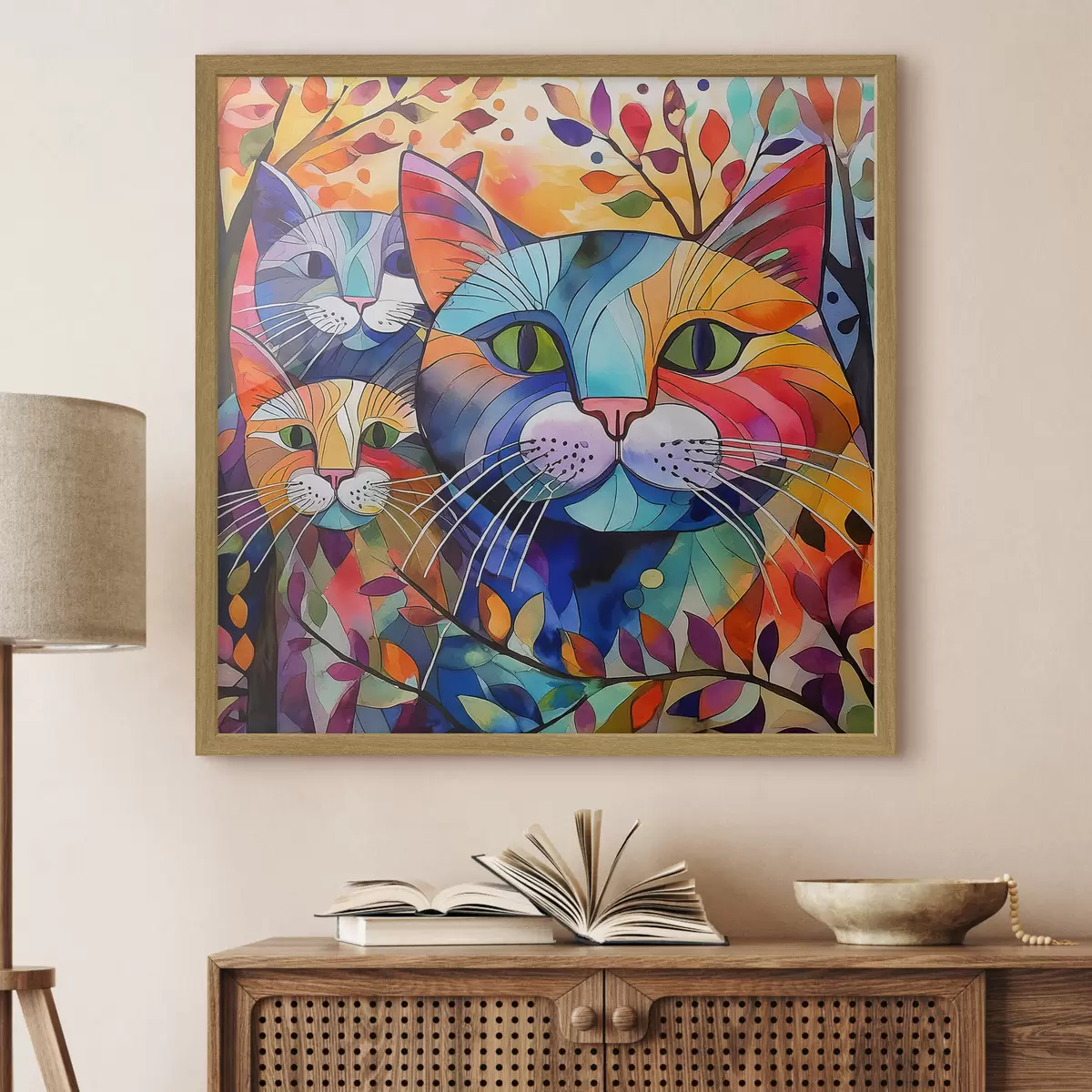 Poster Abstracción multicolor con gatos f38814