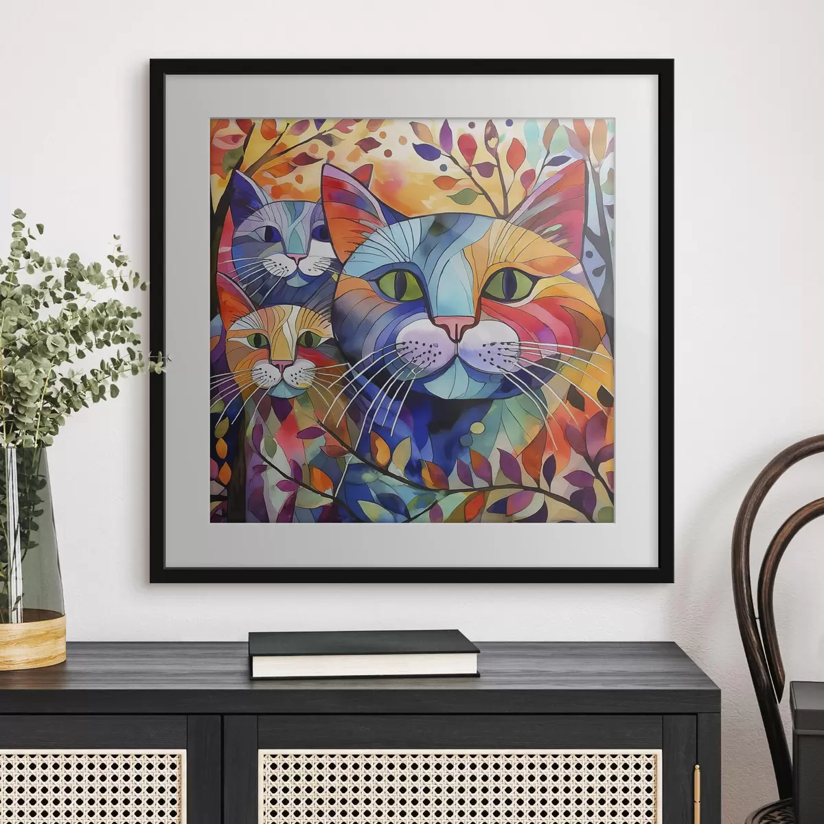 Poster Abstracción multicolor con gatos f38814