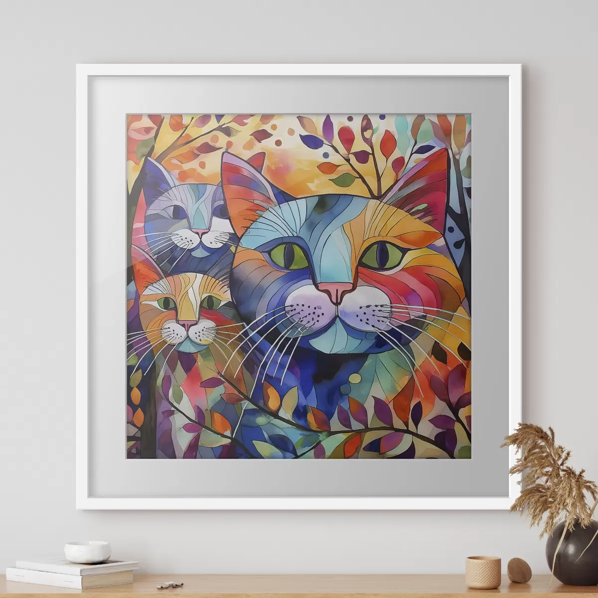 Poster Abstracción multicolor con gatos f38814