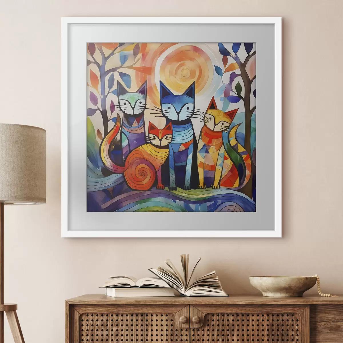 Poster Cuatro gatos en color f38815