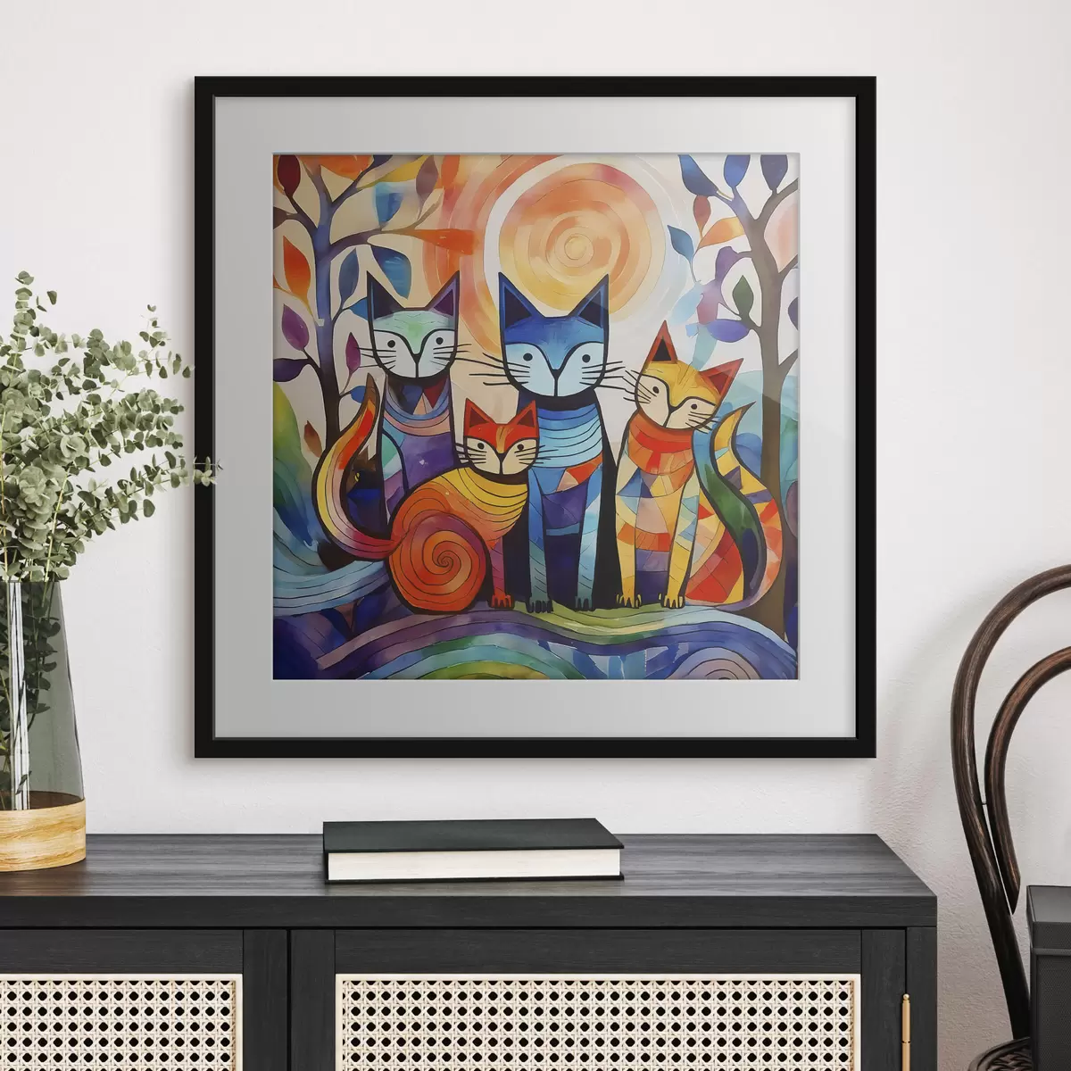 Poster Cuatro gatos en color f38815