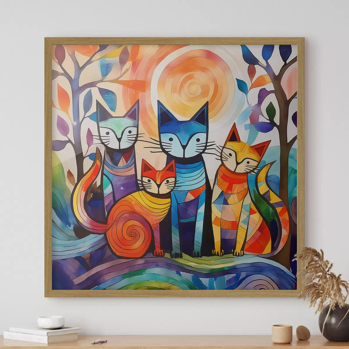 Poster Cuatro gatos en color f38815