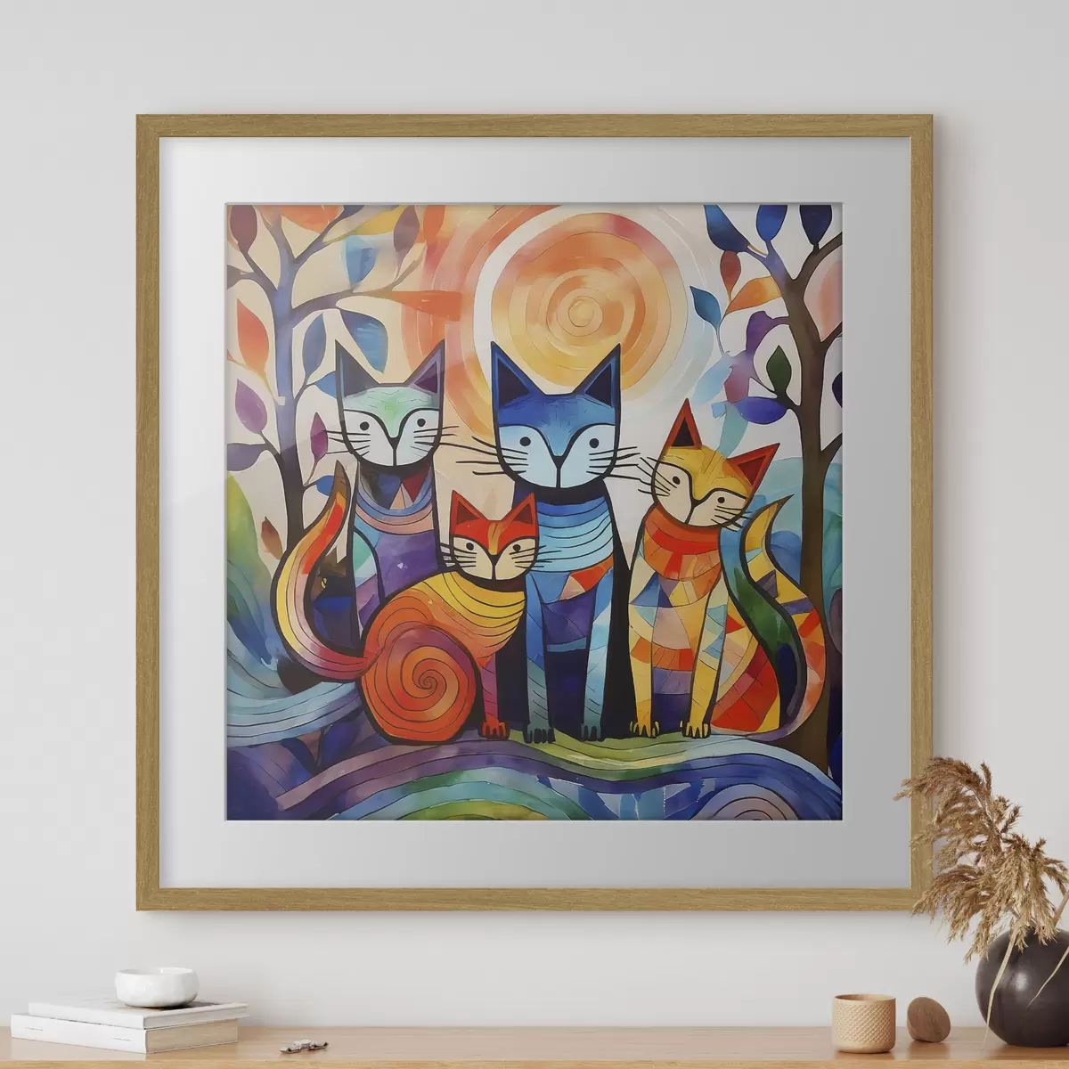 Poster Cuatro gatos en color f38815