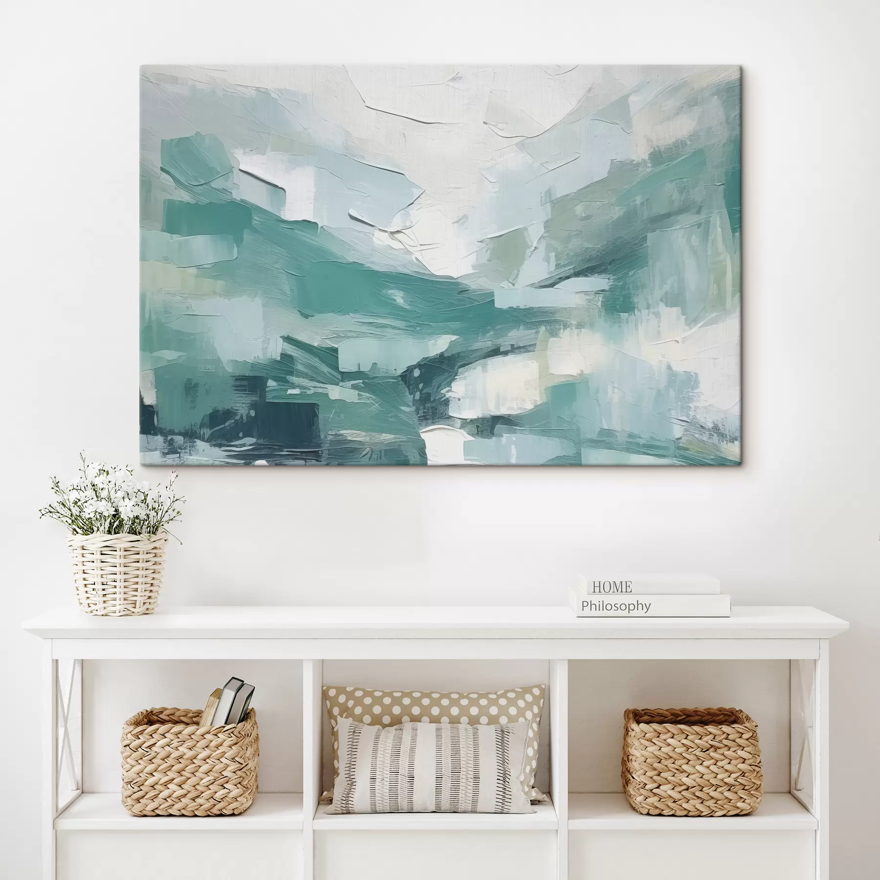 murales de pared Abstracción de grandes trazos azules y blancos, imitación de pintura al óleo, minimalismo s38915