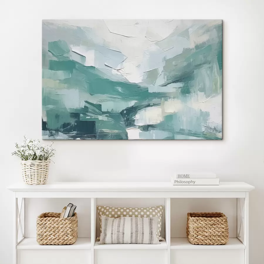 murales de pared Abstracción de grandes trazos azules y blancos, imitación de pintura al óleo, minimalismo s38915