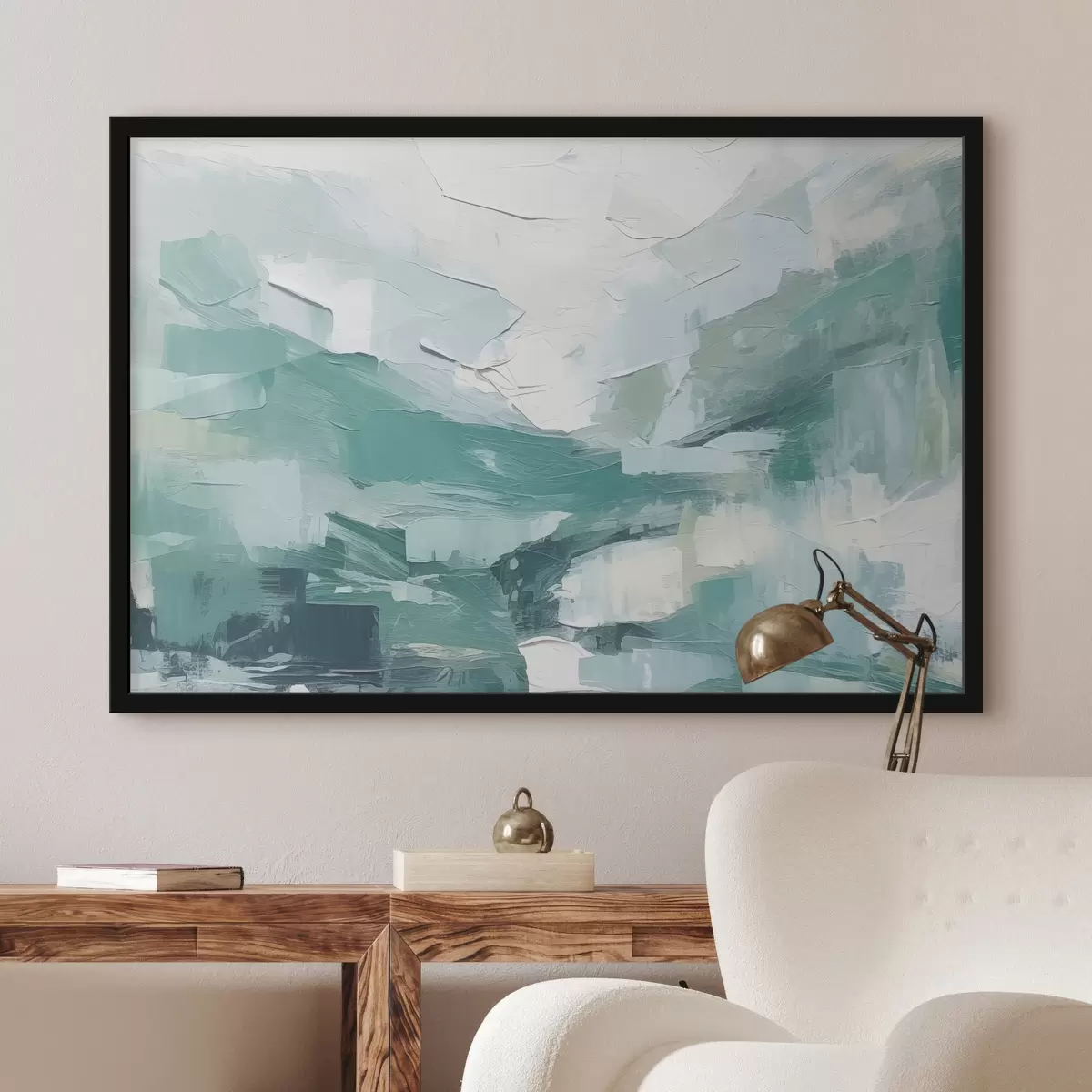 Poster Abstracción de grandes trazos azules y blancos, imitación de pintura al óleo, minimalismo f38915