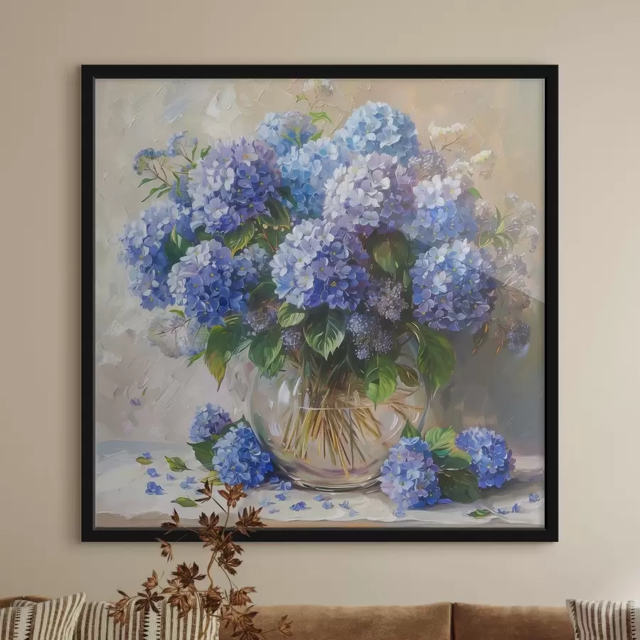 murales de pared Hortensias azules sobre la mesa f38709