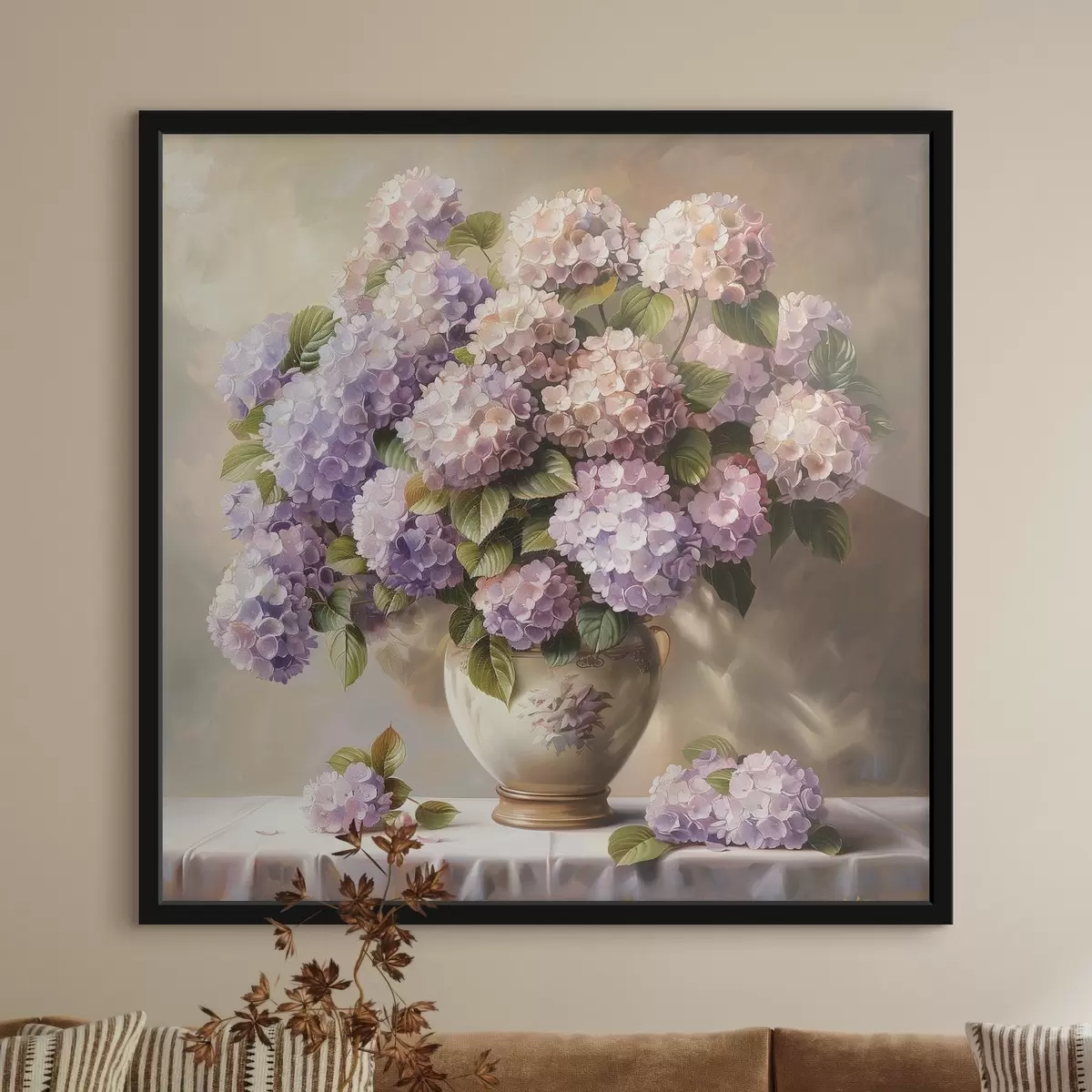 Poster Delicadas hortensias sobre la mesa. f38710