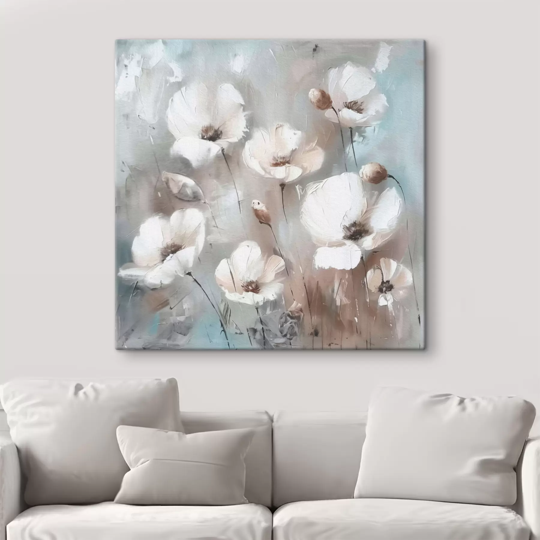 murales de pared Textura impresa de planta de flores silvestres blancas. s38925