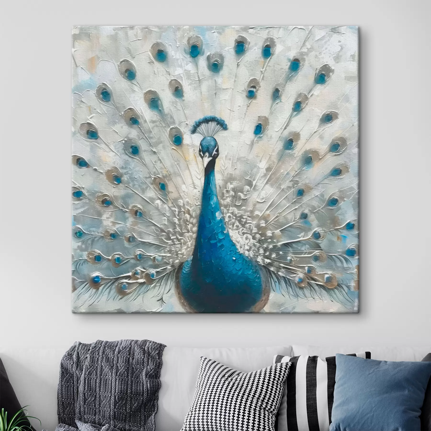 murales de pared Pájaro pavo real azul con textura impresa de plumas. s38931