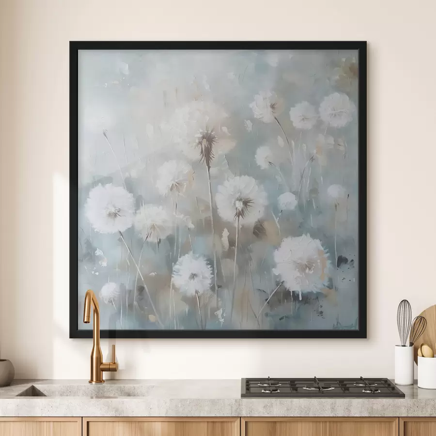 murales de pared Campo de plantas de diente de león y flores textura impresa. f38932