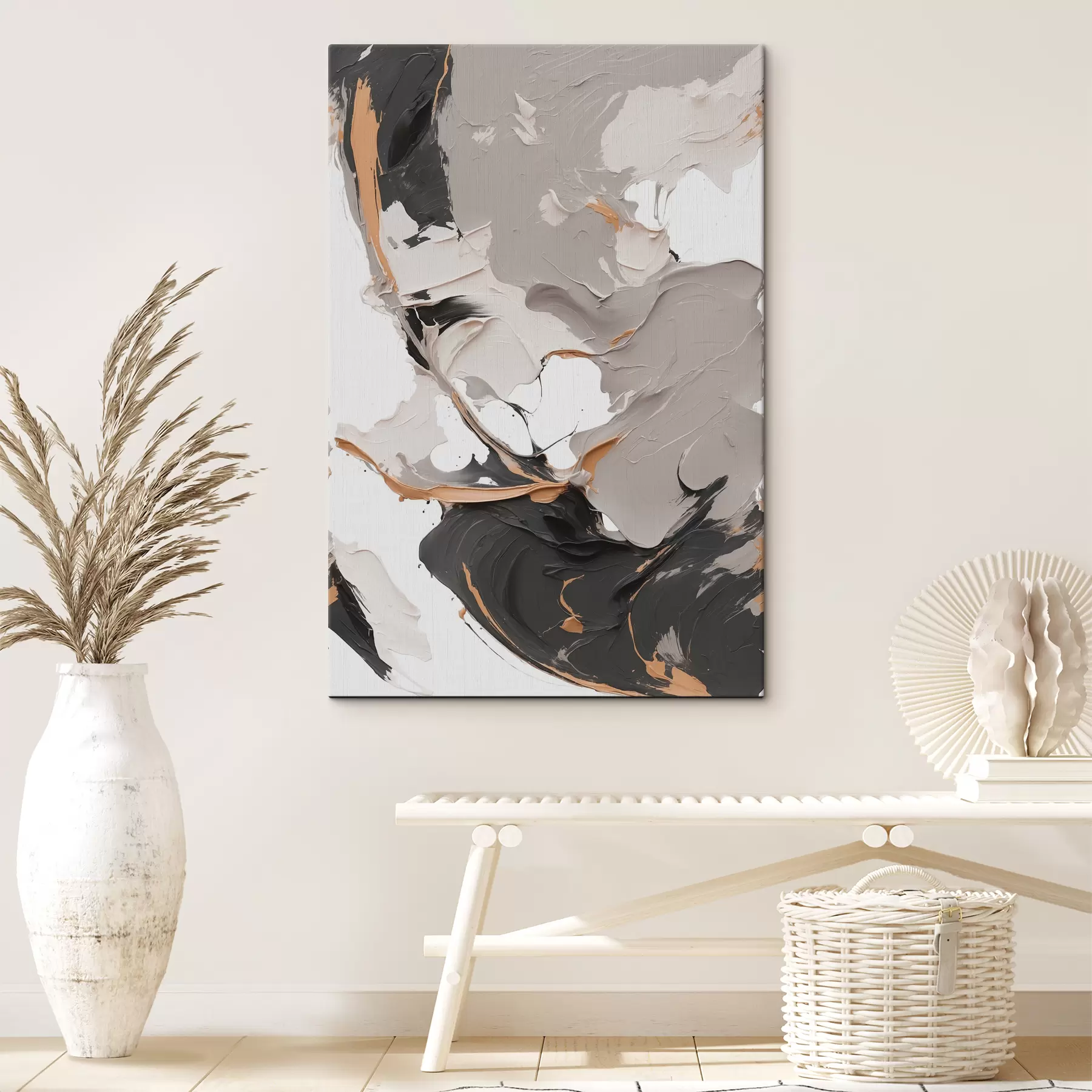 murales de pared Cuadro abstracto en colores blanco y gris. s38855