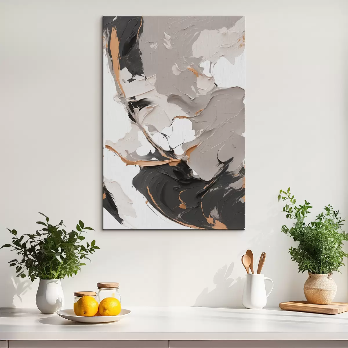 murales de pared Cuadro abstracto en colores blanco y gris. s38855