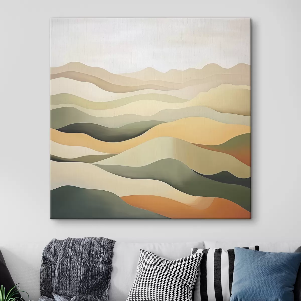 murales de pared Colinas, paisaje abstracto, gouache, verde, ocre, sepia, gris. s38952