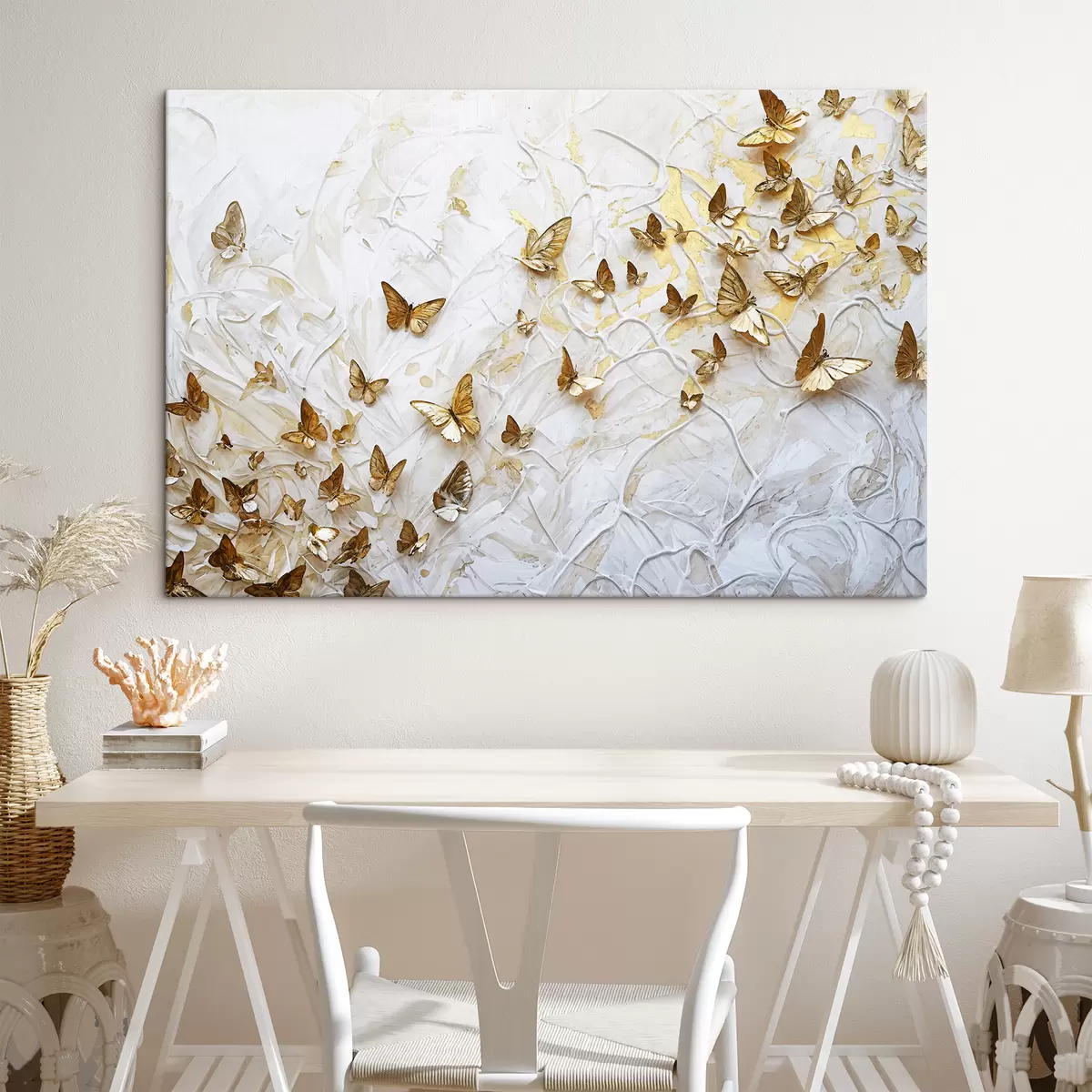 murales de pared Un gran grupo de mariposas sobre un fondo blanco, creando un patrón hermoso e intrincado s38970