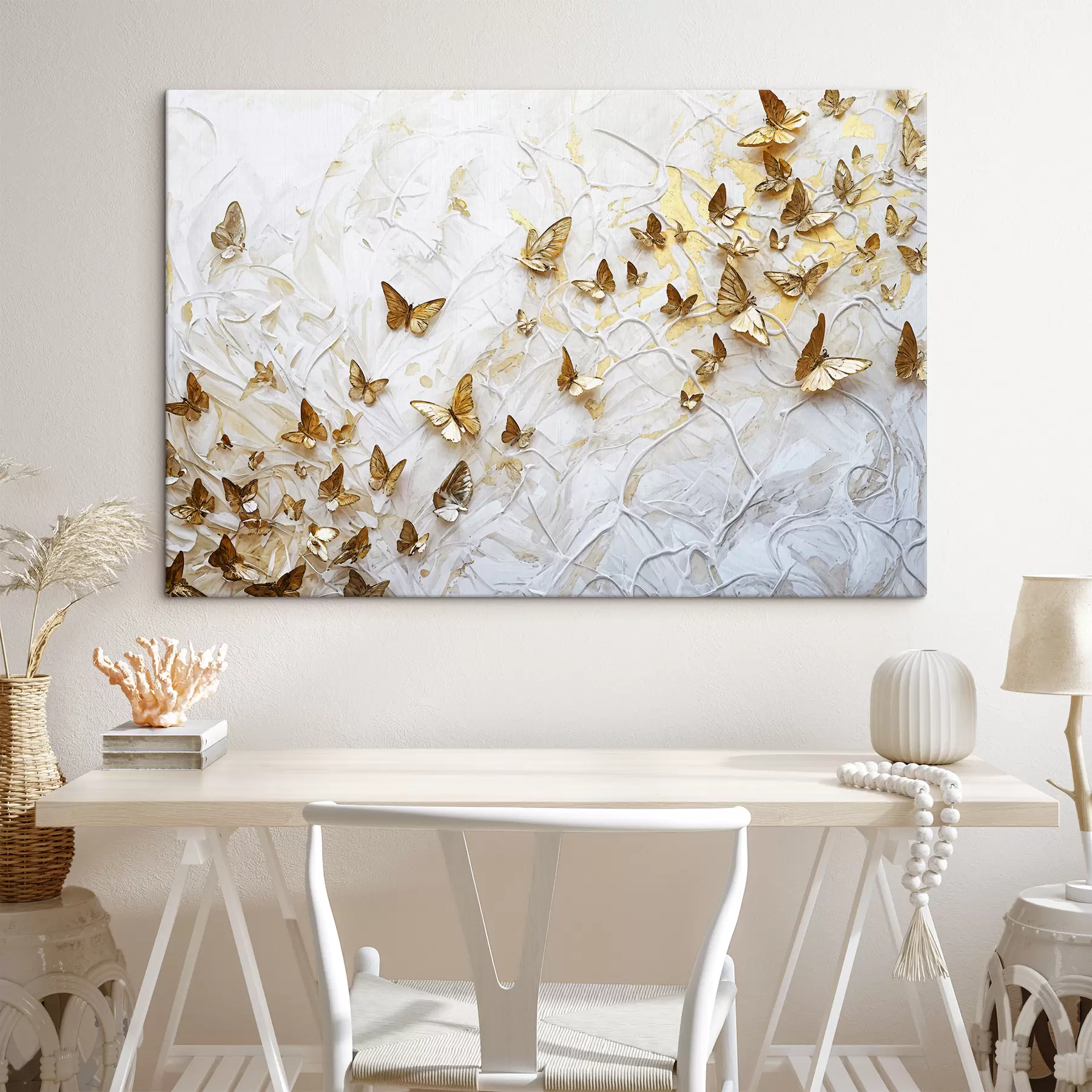 murales de pared Un gran grupo de mariposas sobre un fondo blanco, creando un patrón hermoso e intrincado s38970