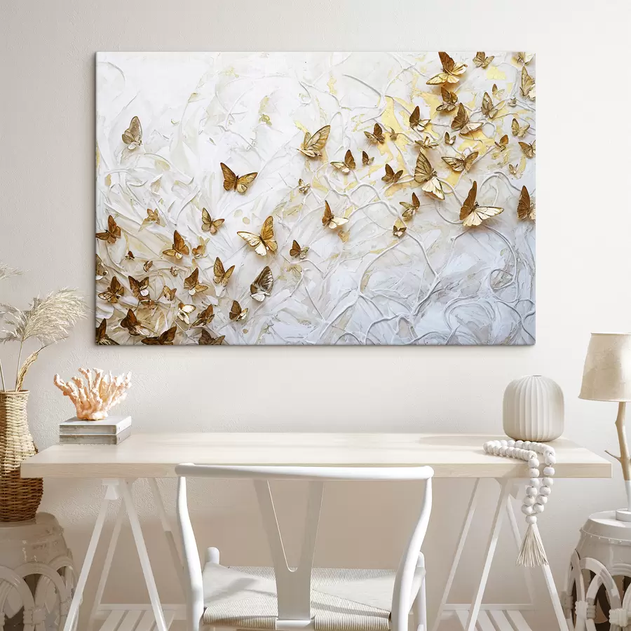 murales de pared Un gran grupo de mariposas sobre un fondo blanco, creando un patrón hermoso e intrincado s38970