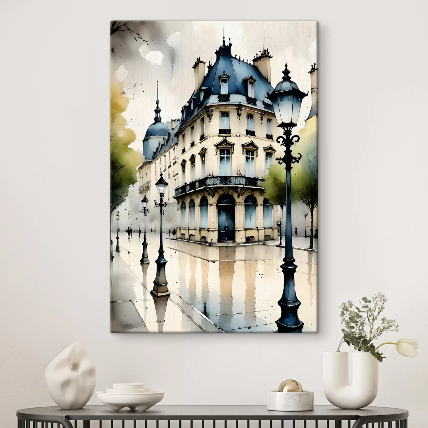 murales de pared Pintura acuarela de un edificio histórico con fachada curva y elementos arquitectónicos decorativos s38975