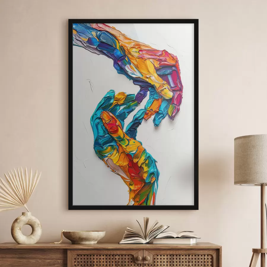 murales de pared Manos de pintura al óleo empastadas abstractas y coloridas con pinceladas vibrantes de pintura azul, naranja, amarilla y roja f38955