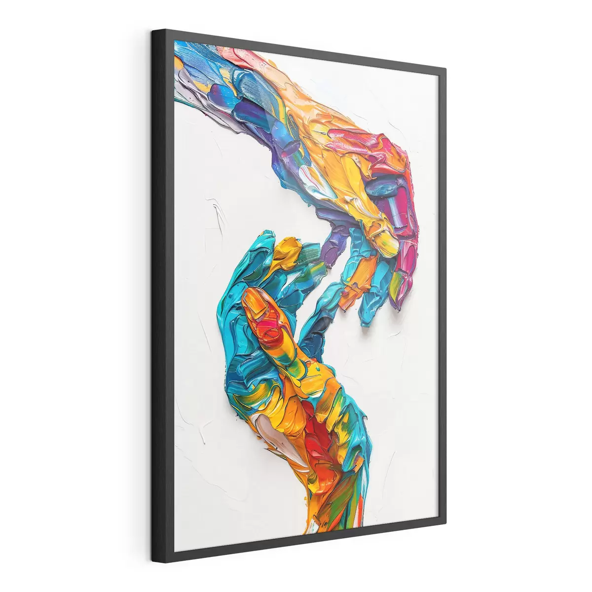 Poster Manos de pintura al óleo empastadas abstractas y coloridas con pinceladas vibrantes de pintura azul, naranja, amarilla y roja f38955