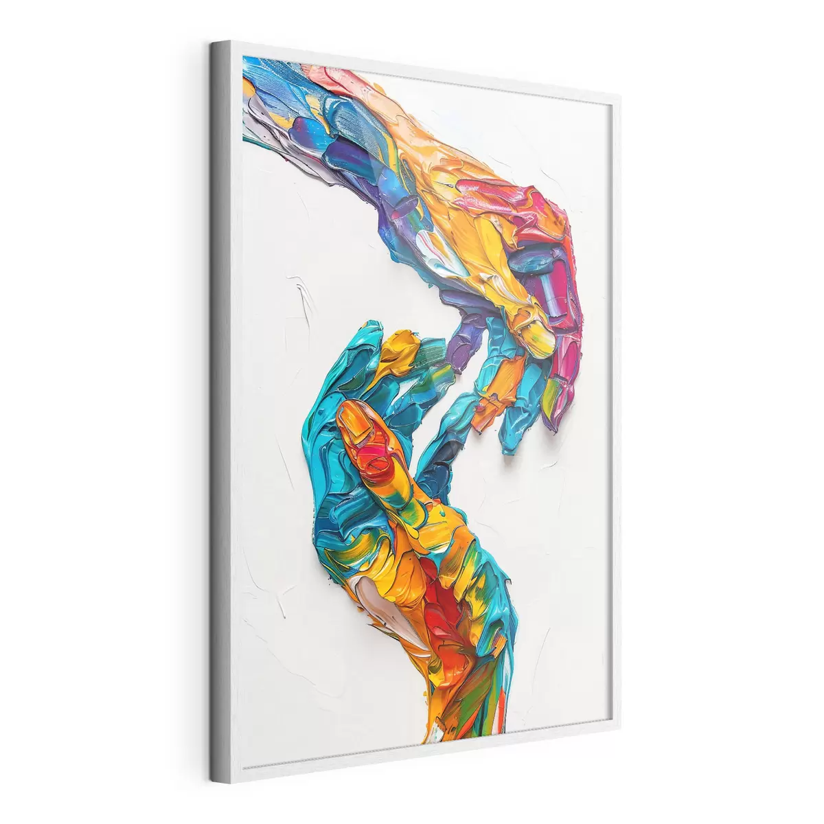 Poster Manos de pintura al óleo empastadas abstractas y coloridas con pinceladas vibrantes de pintura azul, naranja, amarilla y roja f38955