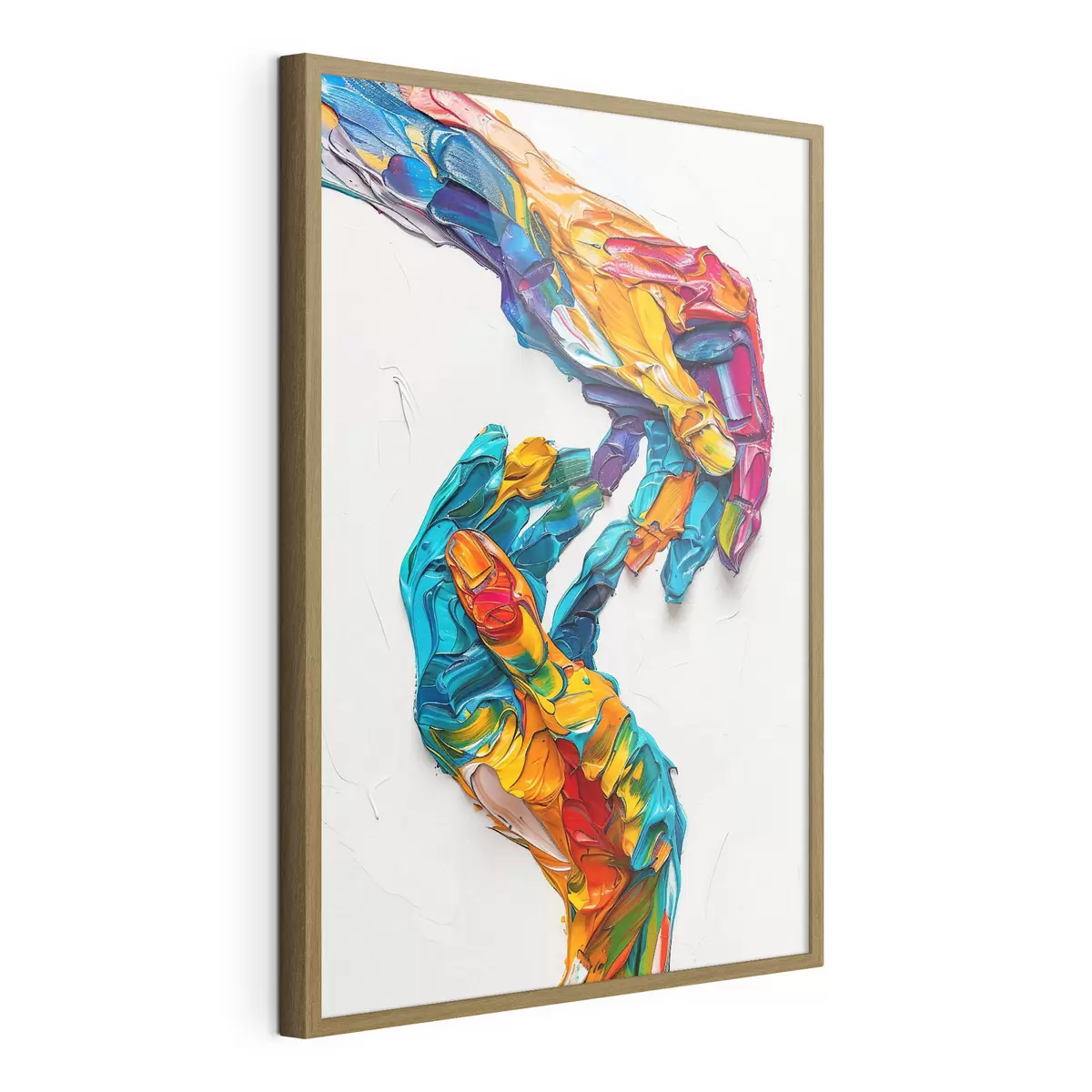 Poster Manos de pintura al óleo empastadas abstractas y coloridas con pinceladas vibrantes de pintura azul, naranja, amarilla y roja f38955