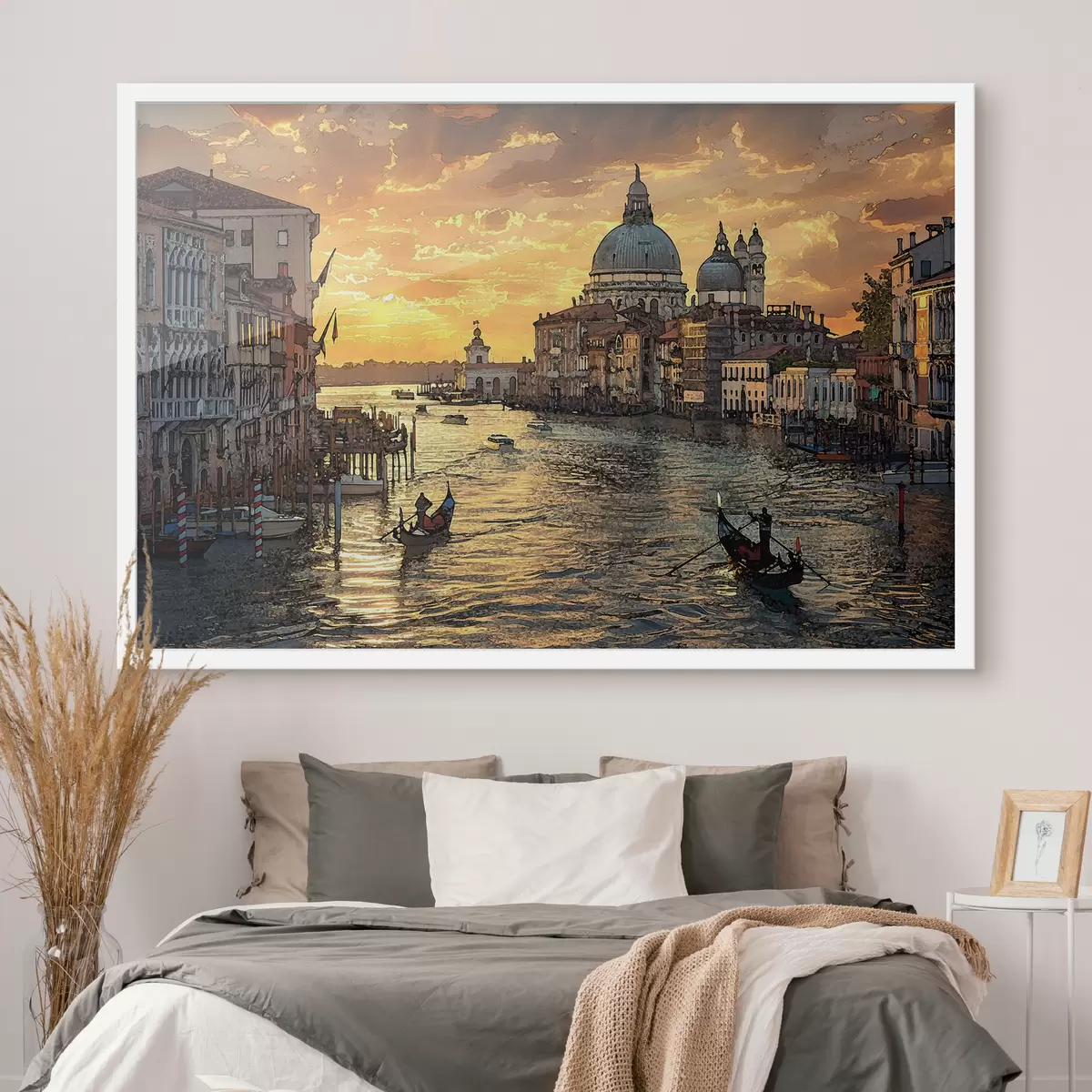 Poster Una pintura con vistas panorámicas del Gran Canal de Venecia, Italia, al atardecer. f38963