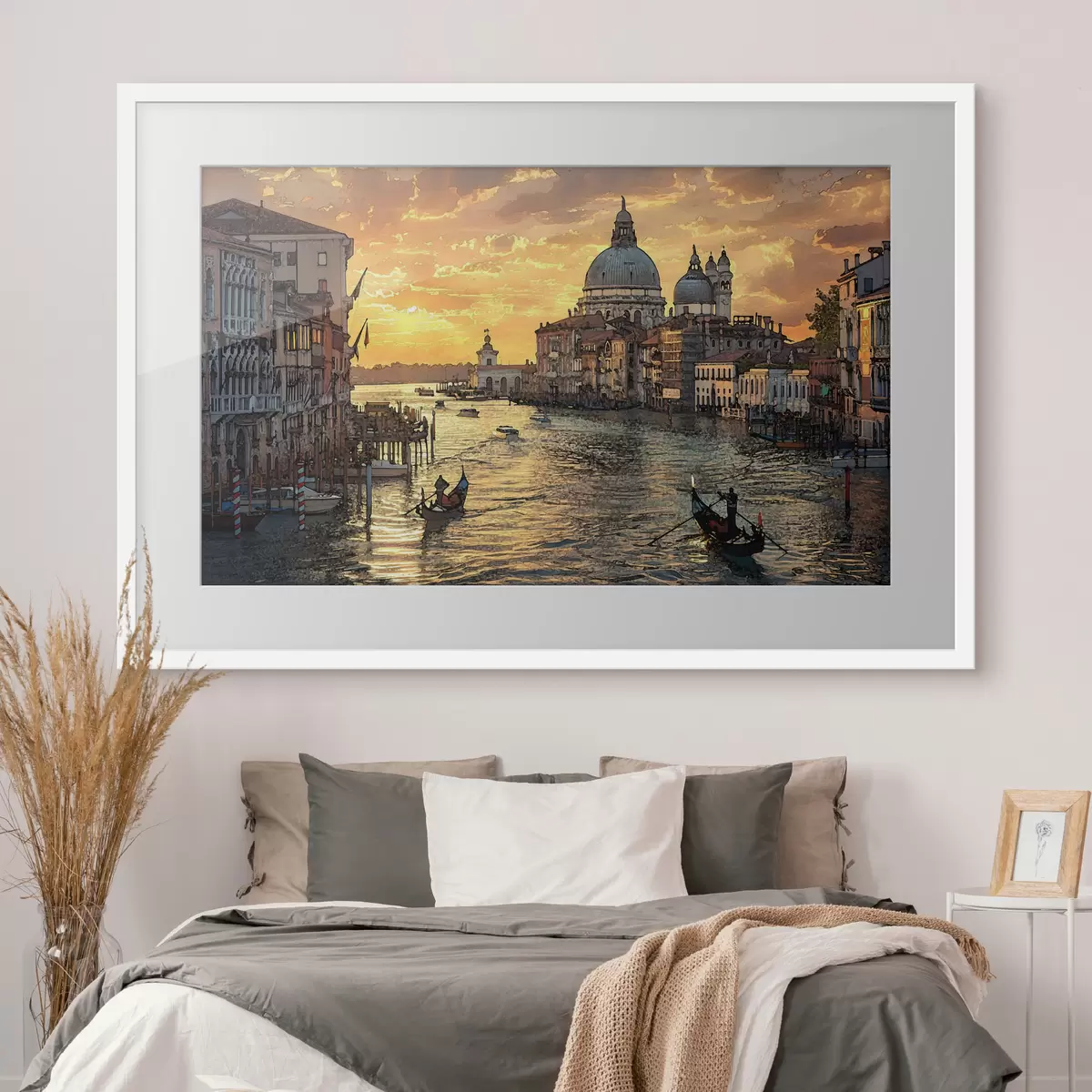 Poster Una pintura con vistas panorámicas del Gran Canal de Venecia, Italia, al atardecer f38963